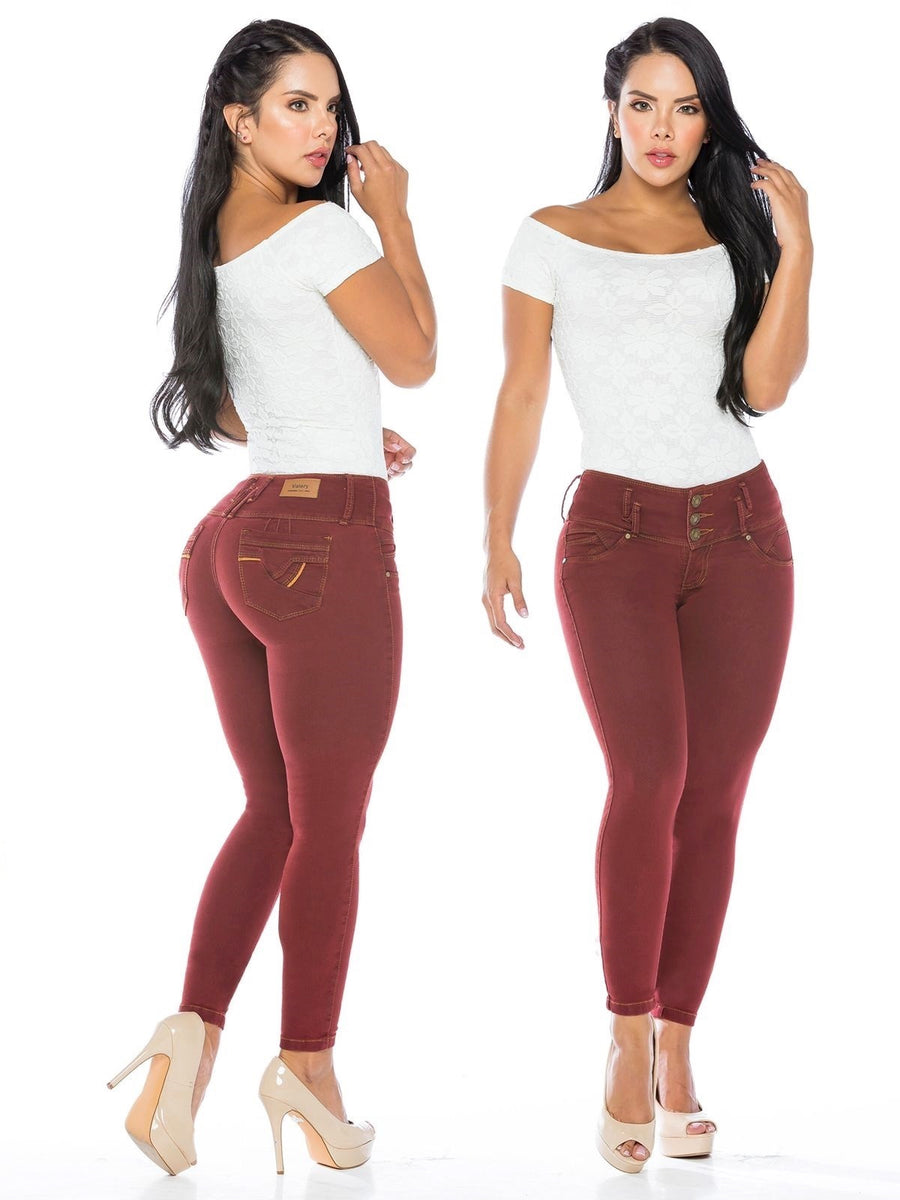 DM Shapewear Burgundy push up skinny jeans Dominican Mulatto